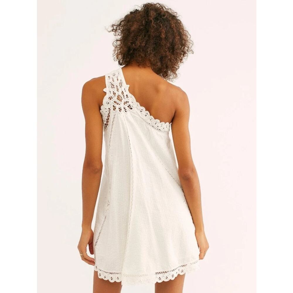 free people | billie battenburg one shoulder white femme lace mini dress sz L - Picture 10 of 10
